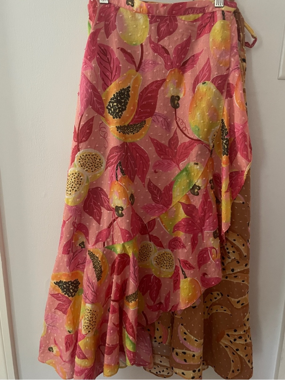 Farm Rio Pink And Yellow High-Low Fruit Print Wrap Skirt